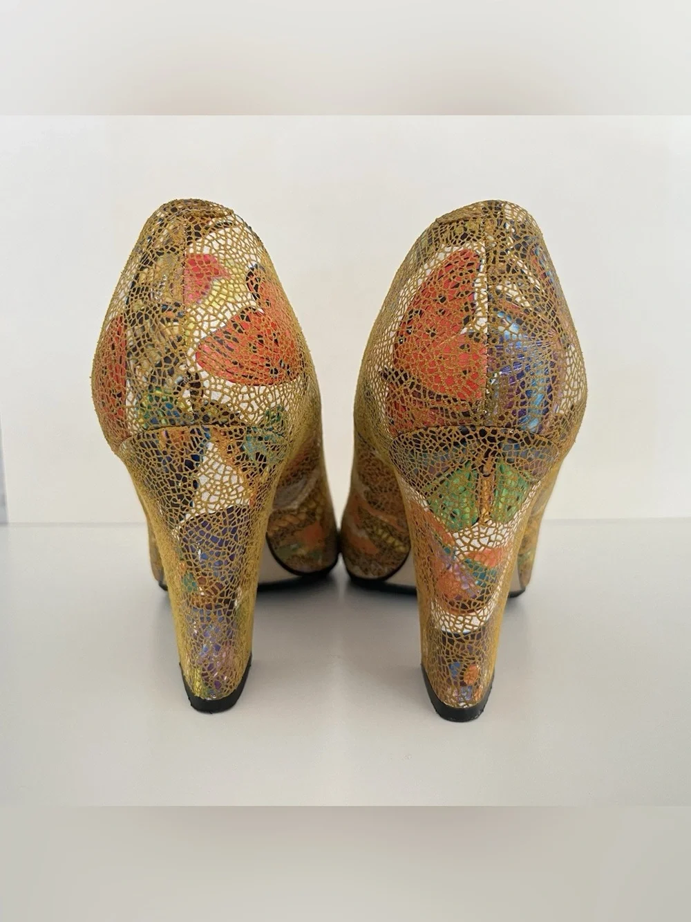Women's Colorful Pumps Shoes Heels Made in Italy 8.5 Peeptoe Retro Bombshell
